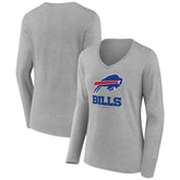 Buffalo Bills Women's Logo Team Lockup Long Sleeve V-Neck T-Shirt Heather Gray