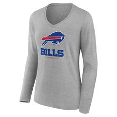 Buffalo Bills Women's Logo Team Lockup Long Sleeve V-Neck T-Shirt Heather Gray