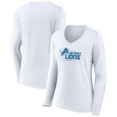 Detroit Lions Women's Logo Team Lockup Long Sleeve V-Neck T-Shirt White