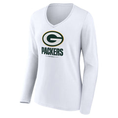 Green Bay Packers Women's Logo Team Lockup Long Sleeve V-Neck T-Shirt White