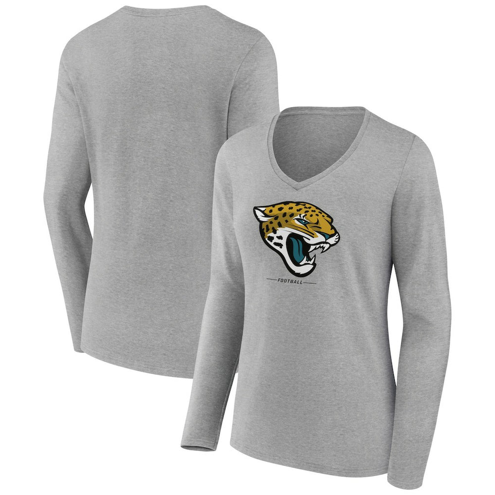 Jacksonville Jaguars Women's Logo Team Lockup Long Sleeve V-Neck T-Shirt Heather Gray
