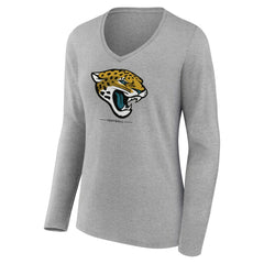 Jacksonville Jaguars Women's Logo Team Lockup Long Sleeve V-Neck T-Shirt Heather Gray