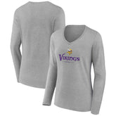 Minnesota Vikings Women's Logo Team Lockup Long Sleeve V-Neck T-Shirt Heather Gray