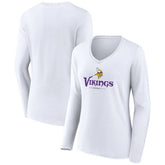 Minnesota Vikings Women's Logo Team Lockup Long Sleeve V-Neck T-Shirt White
