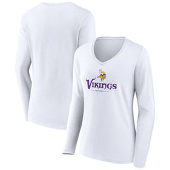 Minnesota Vikings Women's Logo Team Lockup Long Sleeve V-Neck T-Shirt White