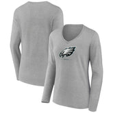 Philadelphia Eagles Women's Logo Team Lockup Long Sleeve V-Neck T-Shirt Heather Gray