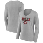 San Francisco 49ers Women's Logo Team Lockup Long Sleeve V-Neck T-Shirt Heather Gray
