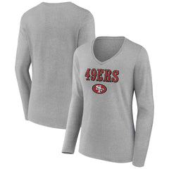 San Francisco 49ers Women's Logo Team Lockup Long Sleeve V-Neck T-Shirt Heather Gray