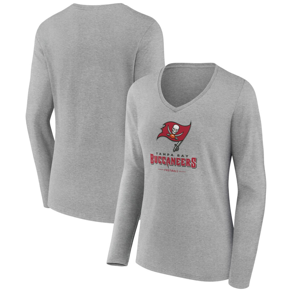 Tampa Bay Buccaneers Women's Logo Team Lockup Long Sleeve V-Neck T-Shirt Heather Gray