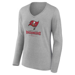 Tampa Bay Buccaneers Women's Logo Team Lockup Long Sleeve V-Neck T-Shirt Heather Gray