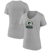 Green Bay Packers Women's Logo Team Lockup V-Neck T-Shirt Gray