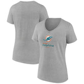 Miami Dolphins Women's Logo Team Lockup V-Neck T-Shirt Gray
