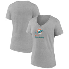 Miami Dolphins Women's Logo Team Lockup V-Neck T-Shirt Gray