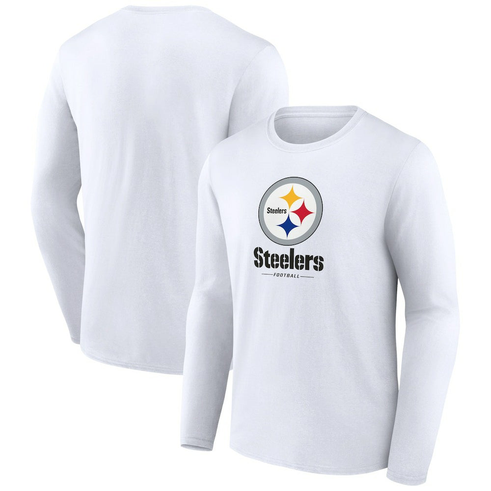 Pittsburgh Steelers Logo Team Lockup Long Sleeve T-Shirt White