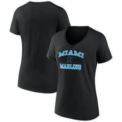 Miami Marlins Women's Heart and Soul V-Neck T-Shirt - Black T-shirts