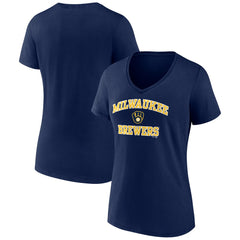 Milwaukee Brewers Women's Heart and Soul V-Neck T-Shirt - Navy T-shirts