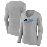 Carolina Panthers Women's Logo Team Lockup Long Sleeve V-Neck T-Shirt Heather Gray