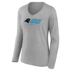 Carolina Panthers Women's Logo Team Lockup Long Sleeve V-Neck T-Shirt Heather Gray