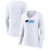 Carolina Panthers Women's Logo Team Lockup Long Sleeve V-Neck T-Shirt White