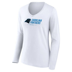 Carolina Panthers Women's Logo Team Lockup Long Sleeve V-Neck T-Shirt White
