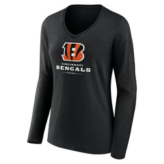 Cincinnati Bengals Women's Logo Team Lockup Long Sleeve V-Neck T-Shirt Black