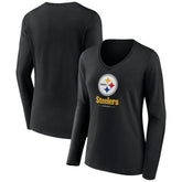 Pittsburgh Steelers Women's Logo Team Lockup Long Sleeve V-Neck T-Shirt Black