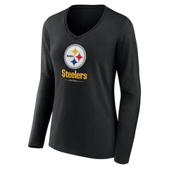 Pittsburgh Steelers Women's Logo Team Lockup Long Sleeve V-Neck T-Shirt Black