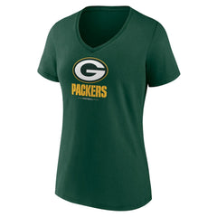 Green Bay Packers Women's Logo Team Lockup V-Neck T-Shirt Green