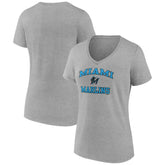 Miami Marlins Women's Heart and Soul V-Neck T-Shirt - Gray T-shirts