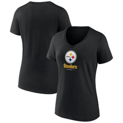 Pittsburgh Steelers Women's Logo Team Lockup V-Neck T-Shirt Black