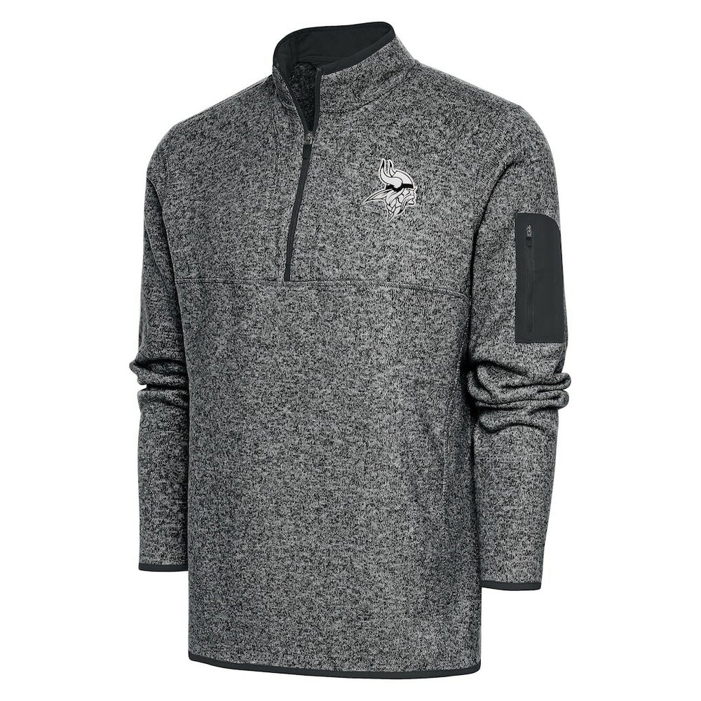 Minnesota Vikings Antigua Metallic Logo Fortune Quarter-Zip Jacket Heather Charcoal