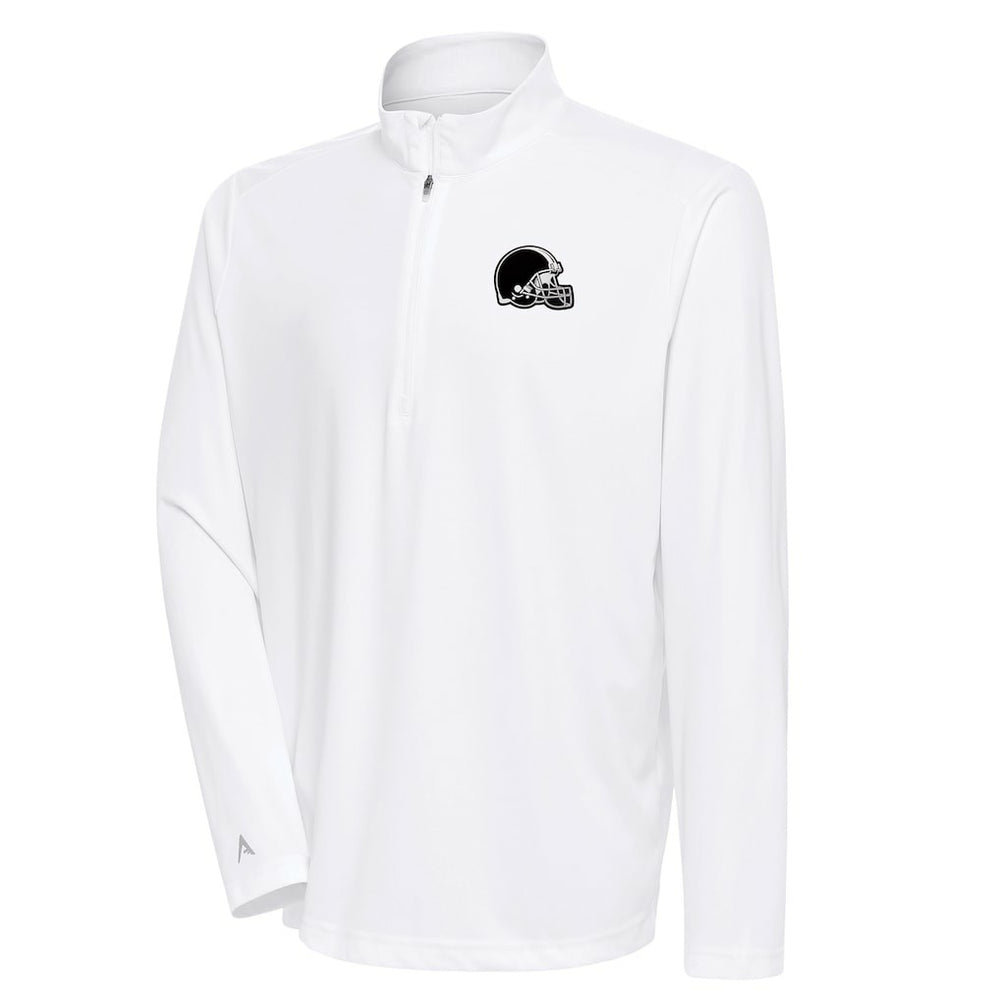 Cleveland Browns Antigua Metallic Logo Tribute Quarter-Zip Top White