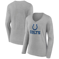 Indianapolis Colts Women's Logo Team Lockup Long Sleeve V-Neck T-Shirt Heather Gray