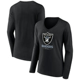Las Vegas Raiders Women's Logo Team Lockup Long Sleeve V-Neck T-Shirt Black