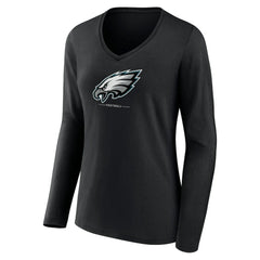Philadelphia Eagles Women's Logo Team Lockup Long Sleeve V-Neck T-Shirt Black