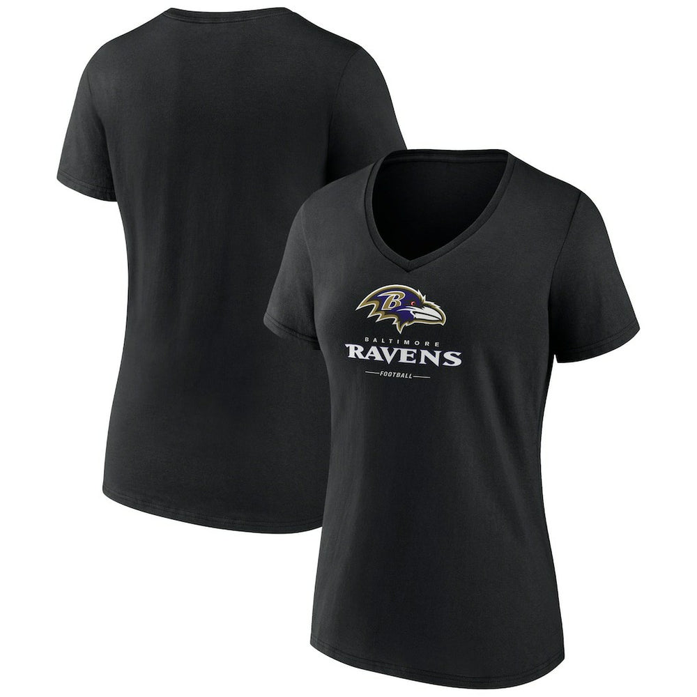 Baltimore Ravens Women's Logo Team Lockup V-Neck T-Shirt Black