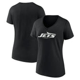 New York Jets Women's Logo Team Lockup V-Neck T-Shirt Black