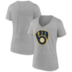 Milwaukee Brewers Women's Official Logo V-Neck T-Shirt - Gray T-shirts