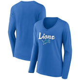 Detroit Lions Women's Freehand Team Long Sleeve V-Neck T-Shirt Blue