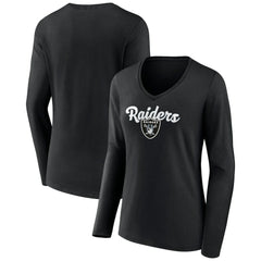 Las Vegas Raiders Women's Freehand Team Long Sleeve V-Neck T-Shirt Black