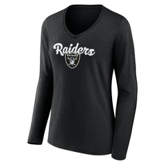Las Vegas Raiders Women's Freehand Team Long Sleeve V-Neck T-Shirt Black