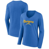 Los Angeles Chargers Women's Freehand Team Long Sleeve V-Neck T-Shirt Powder Blue