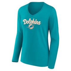 Miami Dolphins Women's Freehand Team Long Sleeve V-Neck T-Shirt Aqua