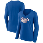 New York Giants Women's Freehand Team Long Sleeve V-Neck T-Shirt Royal
