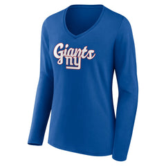 New York Giants Women's Freehand Team Long Sleeve V-Neck T-Shirt Royal