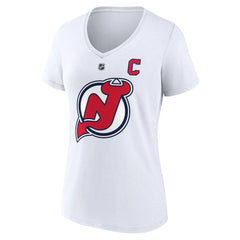 NHL Nico Hischier New Jersey Devils Fanatics Women's Special Edition 2.0 Name & Number V-Neck T-Shirt - White