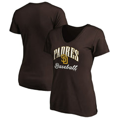 San Diego Padres Women's Victory Script Team V-Neck T-Shirt - Brown T-shirts