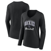 Colorado Rockies Women's Victory Script Long Sleeve V-Neck T-Shirt - Black T-shirts