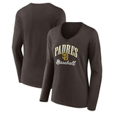 San Diego Padres Women's Victory Script Long Sleeve V-Neck T-Shirt - Brown T-shirts