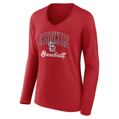 St. Louis Cardinals Women's Victory Script Long Sleeve V-Neck T-Shirt - Red T-shirts